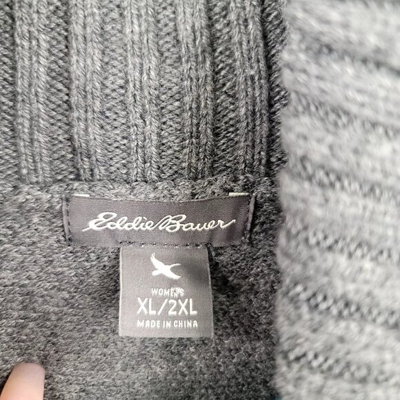 Eddie Bauer Womens Gray Knit Poncho XL/2XL Cotton Blend Striped Fringe Details - Picture 4 of 9